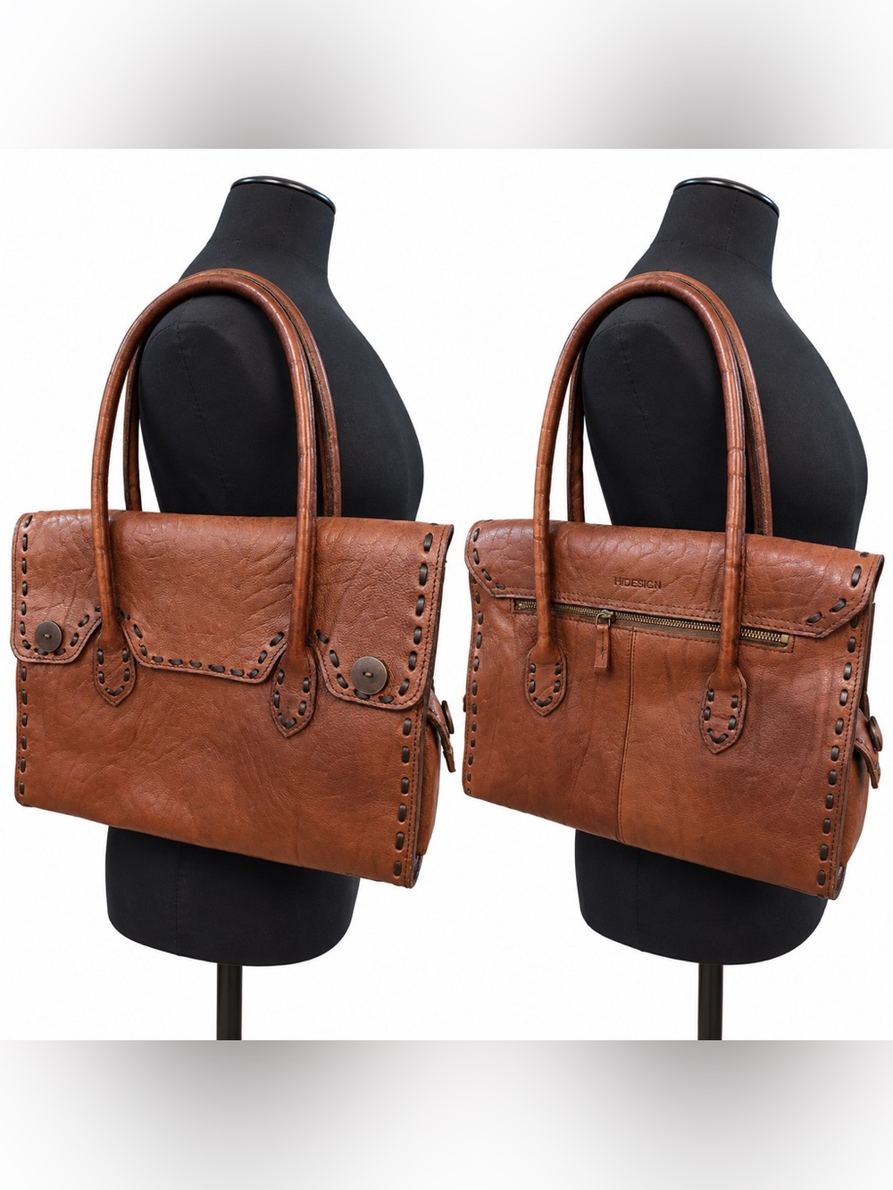 Women’s Tan Leather Satchel Handbag with Dual Handles